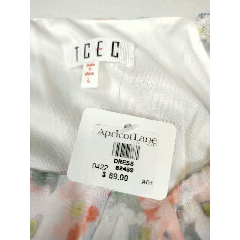 Babydoll Dress Women's Large Pink Puff Sleeve Floral Short Sleeve TCEC 1/4 Zip - Picture 6 of 8